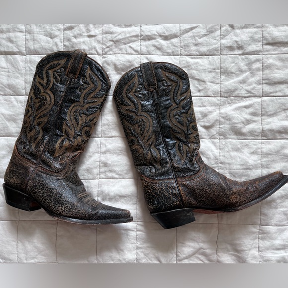 Vintage Buffalo Unique All Over Crack Effect Leather Cowboy Western Boots -M 40 - Picture 4 of 11